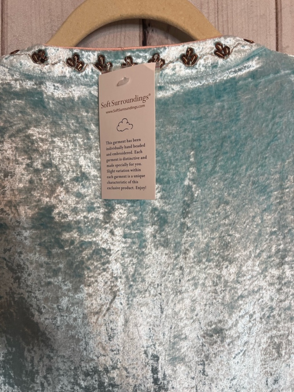 Soft Surroundings Aqua Crushed Velvet Moroccan Boho Beaded Embellished Tunic - Picture 4 of 5